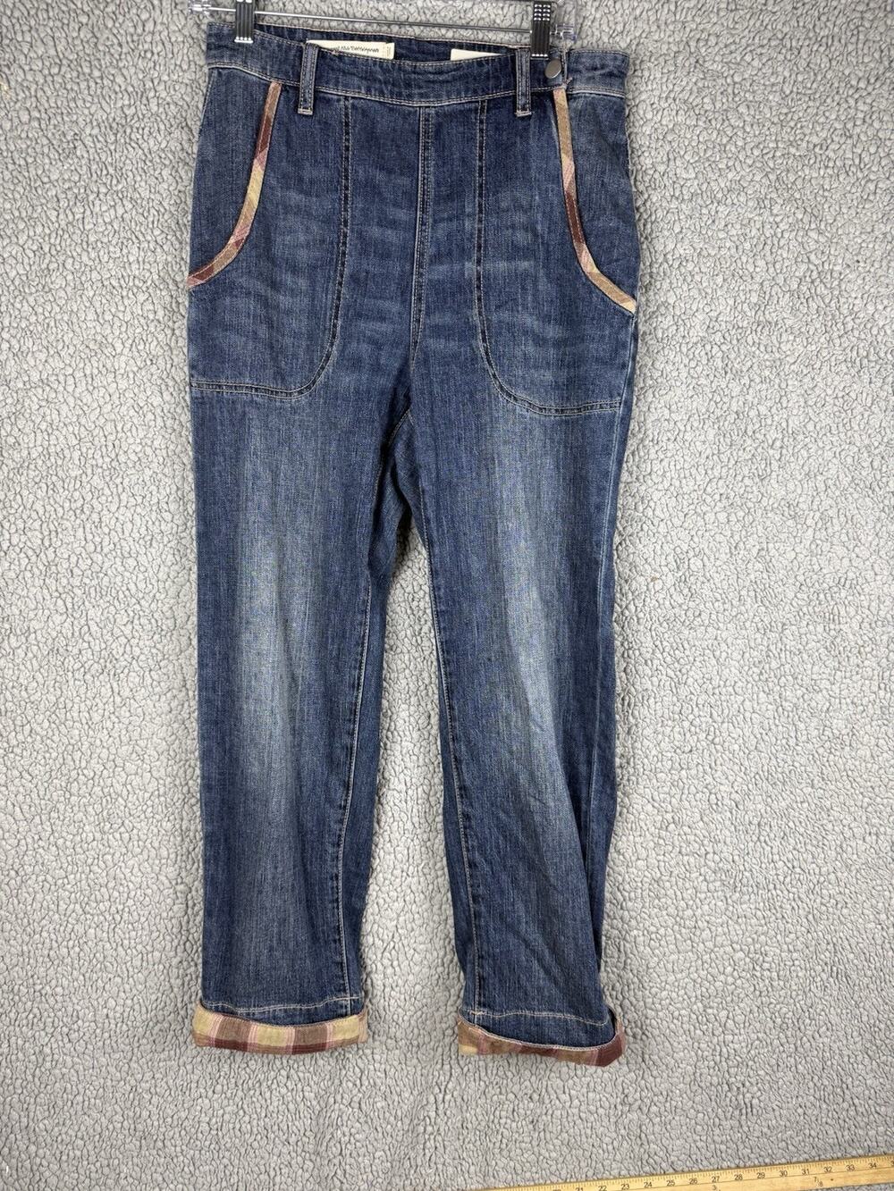 Anthropologie Pilcro Size 28 Ultra High Rise Plaid Trim Boyfriend Jeans Relaxed - Picture 1 of 11